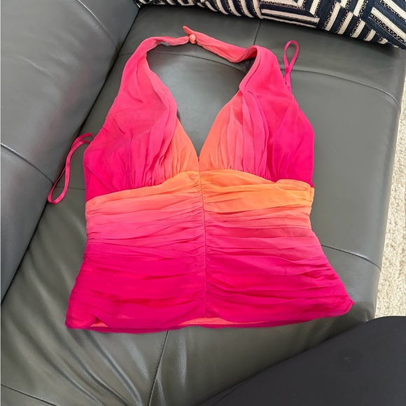 Cache Tops - Cache Halter Top in Pink and Orange Ombre 100% silk